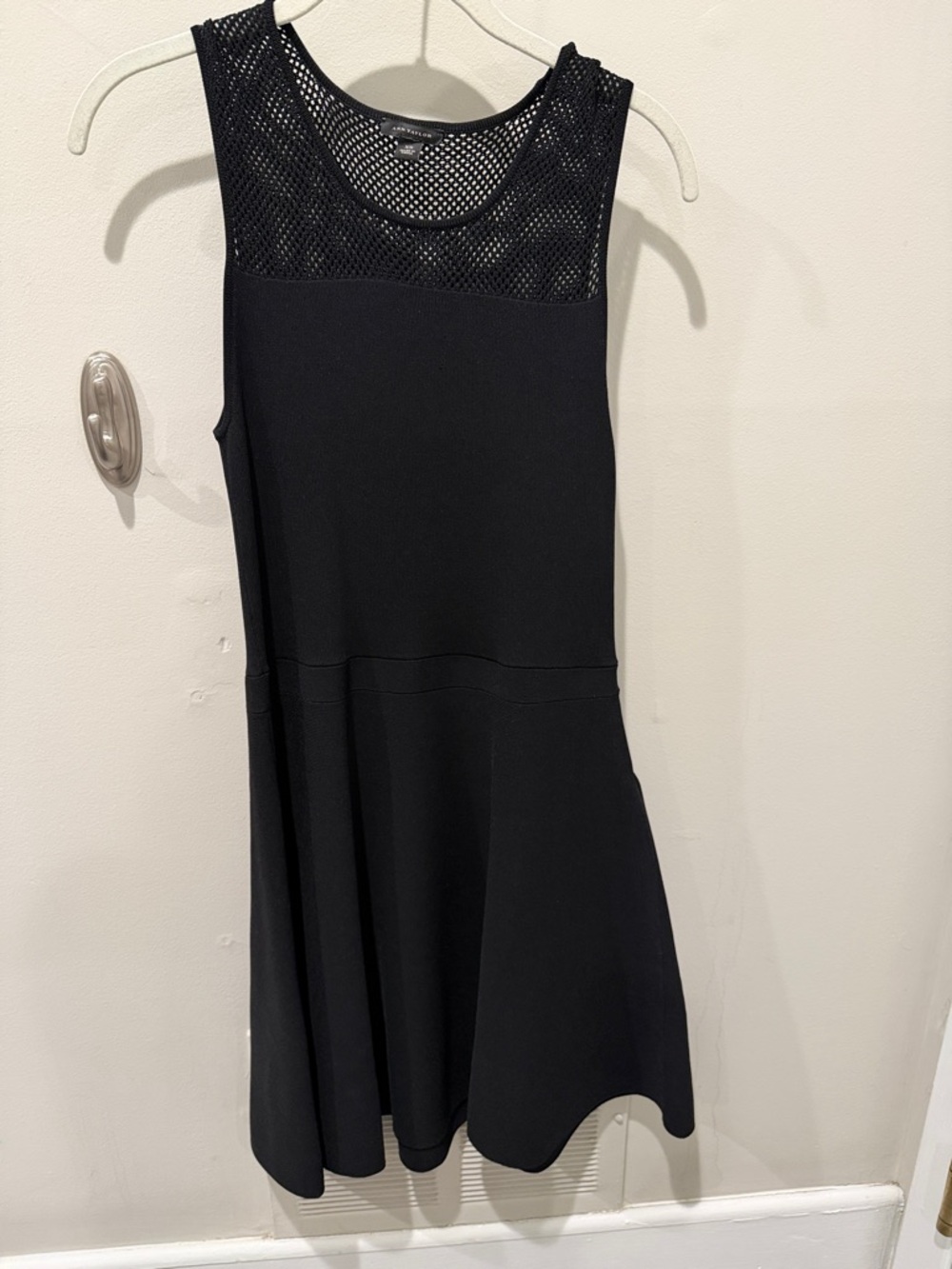 Ann Taylor Black Sleeveless Fit-and-Flare Dress with Mesh Yoke